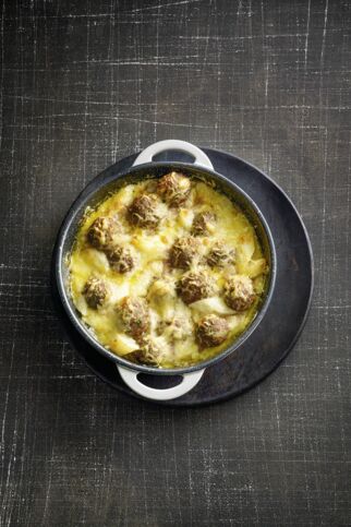 Schwarzwurzelgratin mit Hackbällchen Schwarzwurzelgratin mit Hackbällchen