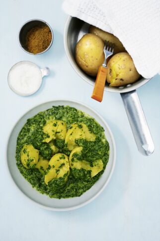 Würzspinat mit Pellkartoffeln Würzspinat mit Pellkartoffeln