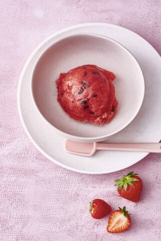 Erdbeer-Sorbet mit dunkler Schokolade Erdbeer-Sorbet mit dunkler Schokolade