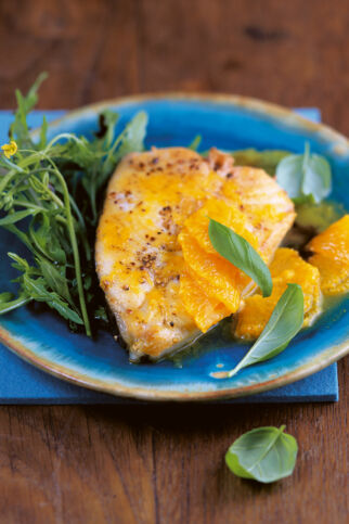 Heilbutt mit Orangen auf Rucola Heilbutt mit Orangen auf Rucola