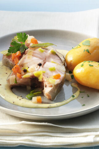 Gedünsteter Dorsch mit Senfsahne Gedünsteter Dorsch mit Senfsahne