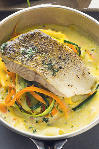 Gemüsenudelnester mit Zander Gemüsenudelnester mit Zander