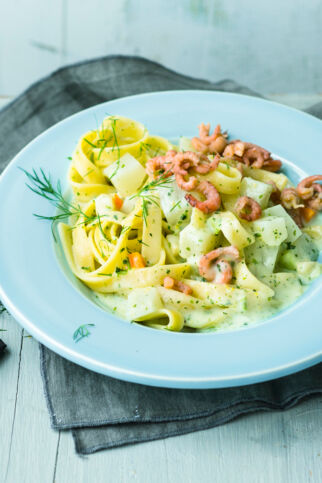 Rahmkohlrabi-Nudeln mit Krabben Rahmkohlrabi-Nudeln mit Krabben