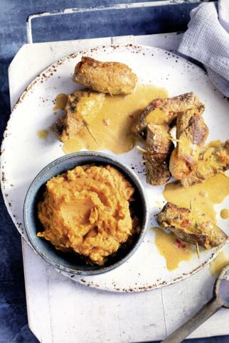 Schnitzel-Röllchen mit Süßkartoffelpüree Schnitzel-Röllchen mit Süßkartoffelpüree