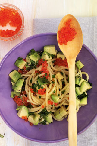 Spaghetti mit Avocado und Kaviar Spaghetti mit Avocado und Kaviar
