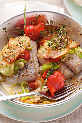 Seelachs mit Lauch unterm Kartoffeldach Seelachs mit Lauch unterm Kartoffeldach