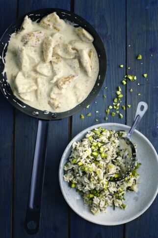 Senf-Hähnchen mit Wildreis und Pistazien Senf-Hähnchen mit Wildreis und Pistazien