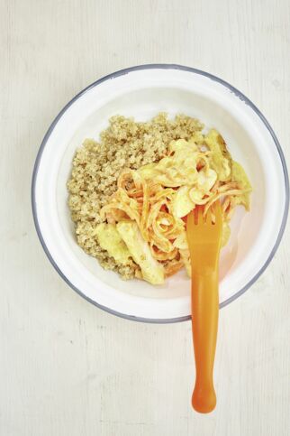 Fischpfanne mit Quinoa und Möhrennudeln Fischpfanne mit Quinoa und Möhrennudeln