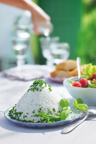 Leichte Kräutermousse mit Himbeersalat Leichte Kräutermousse mit Himbeersalat