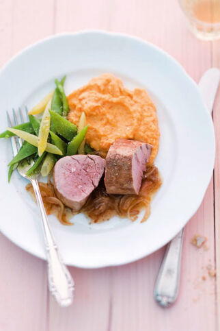 Schweinefilet mit Kürbis-Püree und Bohnen Schweinefilet mit Kürbis-Püree und Bohnen