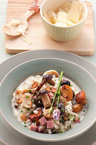 Pilz-Risotto mit gekochtem Schinken und Parmesan Pilz-Risotto mit gekochtem Schinken und Parmesan