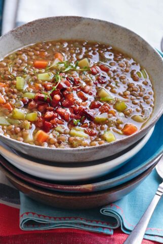 Linseneintopf mit knuspriger Pancetta Linseneintopf mit knuspriger Pancetta