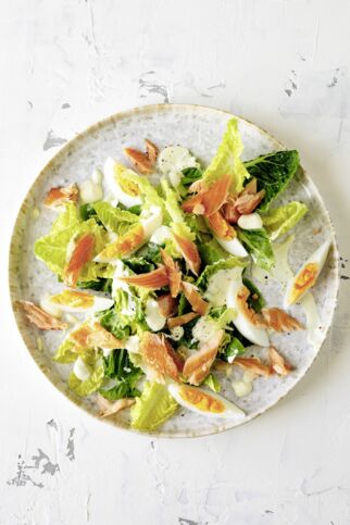 Römersalat mit Stremellachs Römersalat mit Stremellachs