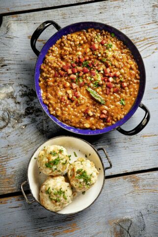 Specklinsn mit Knödln Specklinsn mit Knödln