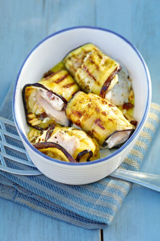 Auberginenröllchen mit Schwertfisch Auberginenröllchen mit Schwertfisch