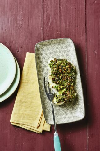 Kabeljau mit Cashew-Pesto-Haube Kabeljau mit Cashew-Pesto-Haube