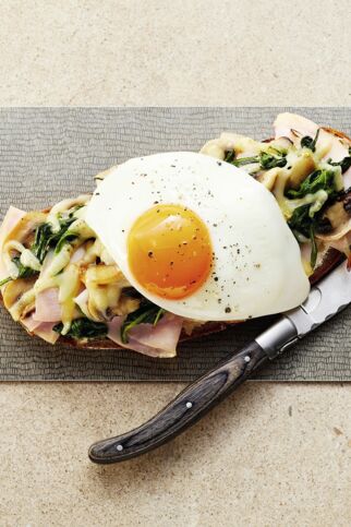 Champignon-Schinken-Brot mit Spiegelei Champignon-Schinken-Brot mit Spiegelei