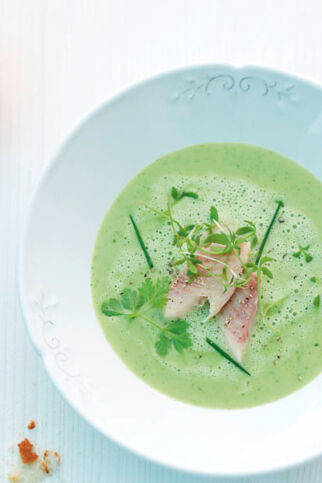 Kräuterschaumsuppe mit Räucherforelle Kräuterschaumsuppe mit Räucherforelle