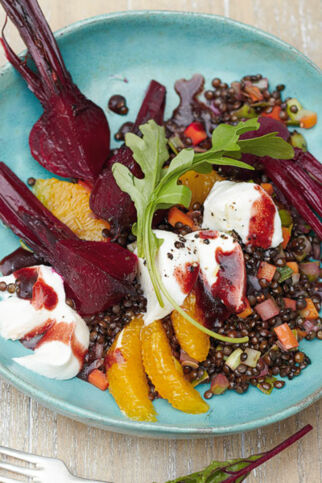 Linsen-Rote-Bete-Salat mit Mozzarella Linsen-Rote-Bete-Salat mit Mozzarella