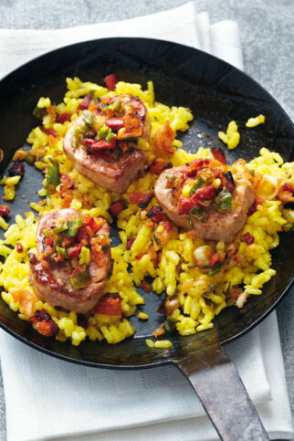 Schweinemedaillons im Reisbett Schweinemedaillons im Reisbett