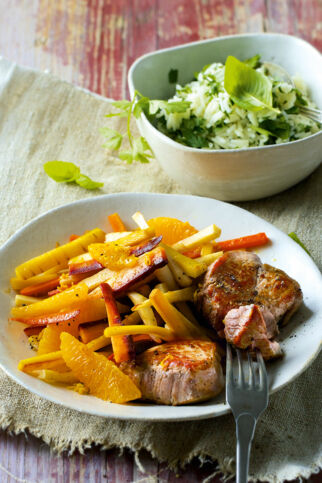 Schweinemedaillons mit Rübengemüse Schweinemedaillons mit Rübengemüse