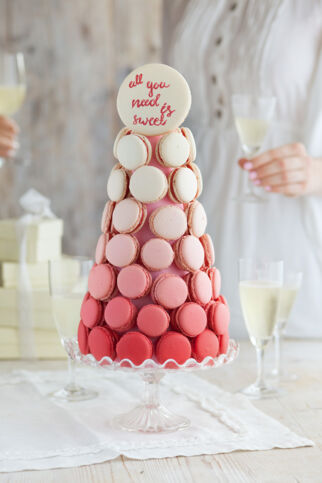 Macaron-Pyramide mit Champagner Macaron-Pyramide mit Champagner