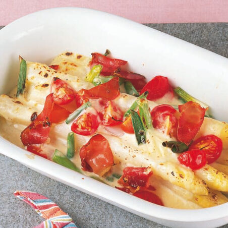 Spargel-Tomaten-Gratin mit Schinken Spargel-Tomaten-Gratin mit Schinken
