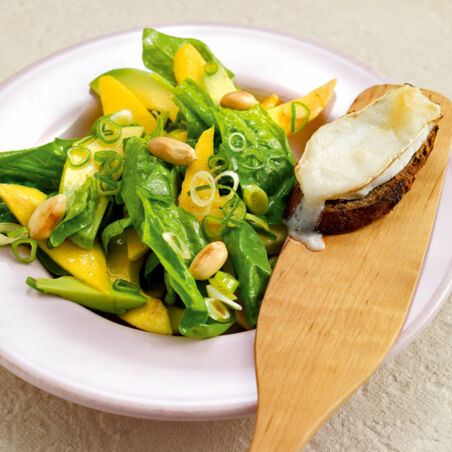 Avocado-Mango-Salat mit Käsecroûtons Avocado-Mango-Salat mit Käsecroûtons