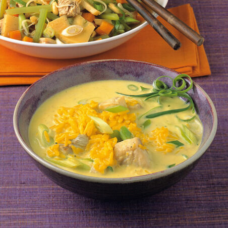 Kokossuppe mit Reis und Seelachs Kokossuppe mit Reis und Seelachs