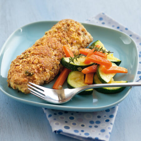 Knusper-Fisch mit Zucchini-Gemüse Knusper-Fisch mit Zucchini-Gemüse
