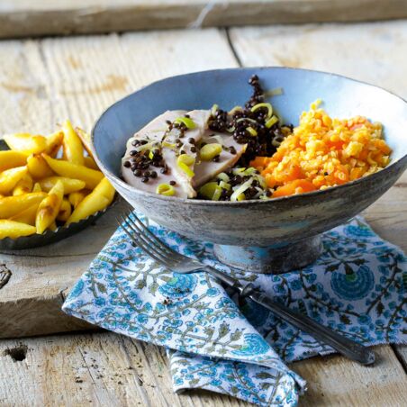 Zweierlei Linsen mit Hähnchen-Kasseler Zweierlei Linsen mit Hähnchen-Kasseler