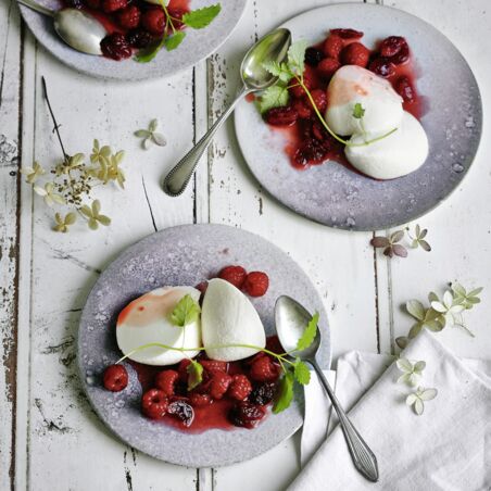 Joghurtmousse mit Himbeeren und Cranberrys Joghurtmousse mit Himbeeren und Cranberrys
