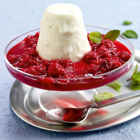 Ziegenkäse-Honig-Eis mit Himbeersauce Ziegenkäse-Honig-Eis mit Himbeersauce