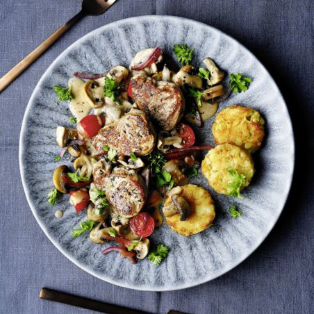 Medaillons mit Pilzsauce und Rösti Medaillons mit Pilzsauce und Rösti