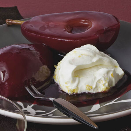 Rotweinbirnen mit Zitronenschmand Rotweinbirnen mit Zitronenschmand