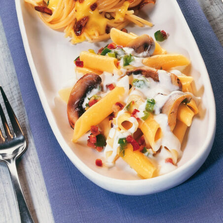 Penne mit Speck und Pilzen Penne mit Speck und Pilzen