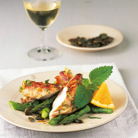 Kaninchenfilet und Spargel mit Kernöl Kaninchenfilet und Spargel mit Kernöl