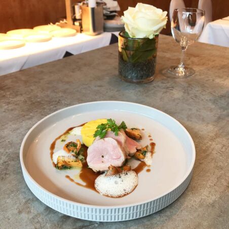 Kalbsrücken mit Pfifferlingen und Polentaschnitten Kalbsrücken mit Pfifferlingen und Polentaschnitten