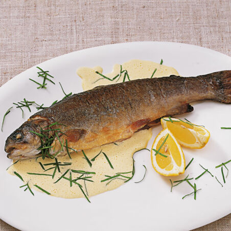 Gebratene Forelle mit Basilikum-Joghurt-Schaum Gebratene Forelle mit Basilikum-Joghurt-Schaum