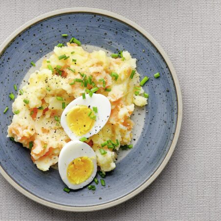 Möhren-Kartoffel-
Stampf mit Ei Möhren-Kartoffel-
Stampf mit Ei