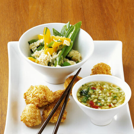 Kokosreis mit Zuckerschoten Kokosreis mit Zuckerschoten