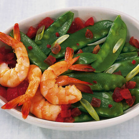 Riesengarnelen mit Zuckerschoten Riesengarnelen mit Zuckerschoten