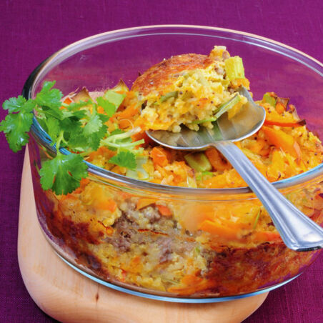 Kürbis-Bulgur-Auflauf mit Lamm Kürbis-Bulgur-Auflauf mit Lamm