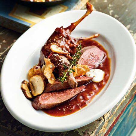 Zweierlei von der Wildente mit Lardo und Pilzen Zweierlei von der Wildente mit Lardo und Pilzen