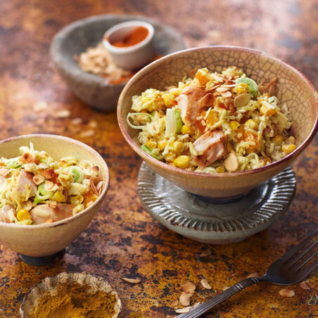 Reissalat mit Hühnchen und Curry-Orangen-Dressing Reissalat mit Hühnchen und Curry-Orangen-Dressing