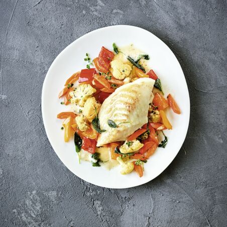 Kabeljau mit Pfannengemüse Kabeljau mit Pfannengemüse