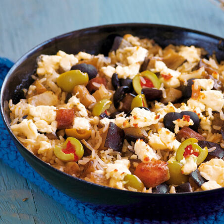 Überbackene Reis-Oliven-Pfanne Überbackene Reis-Oliven-Pfanne