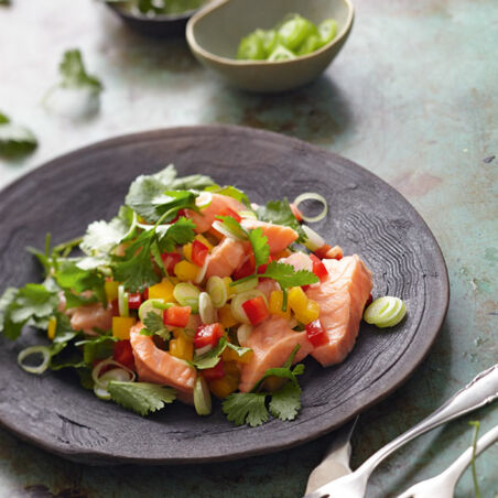 Lachs-Ceviche mit Paprika und Senföl Lachs-Ceviche mit Paprika und Senföl