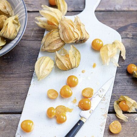 Weißes Schoko-Soufflé mit Physalissauce Weißes Schoko-Soufflé mit Physalissauce