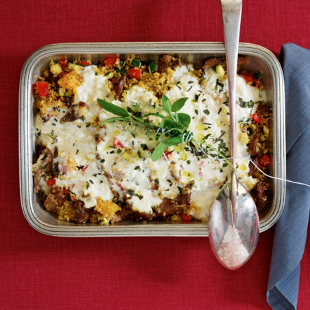 Lammcouscous aus dem Ofen mit Fetahaube Lammcouscous aus dem Ofen mit Fetahaube